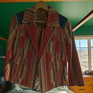 G.E.T. Striped Western Blazer Jacket with Denim Shoulder Detail – Size M